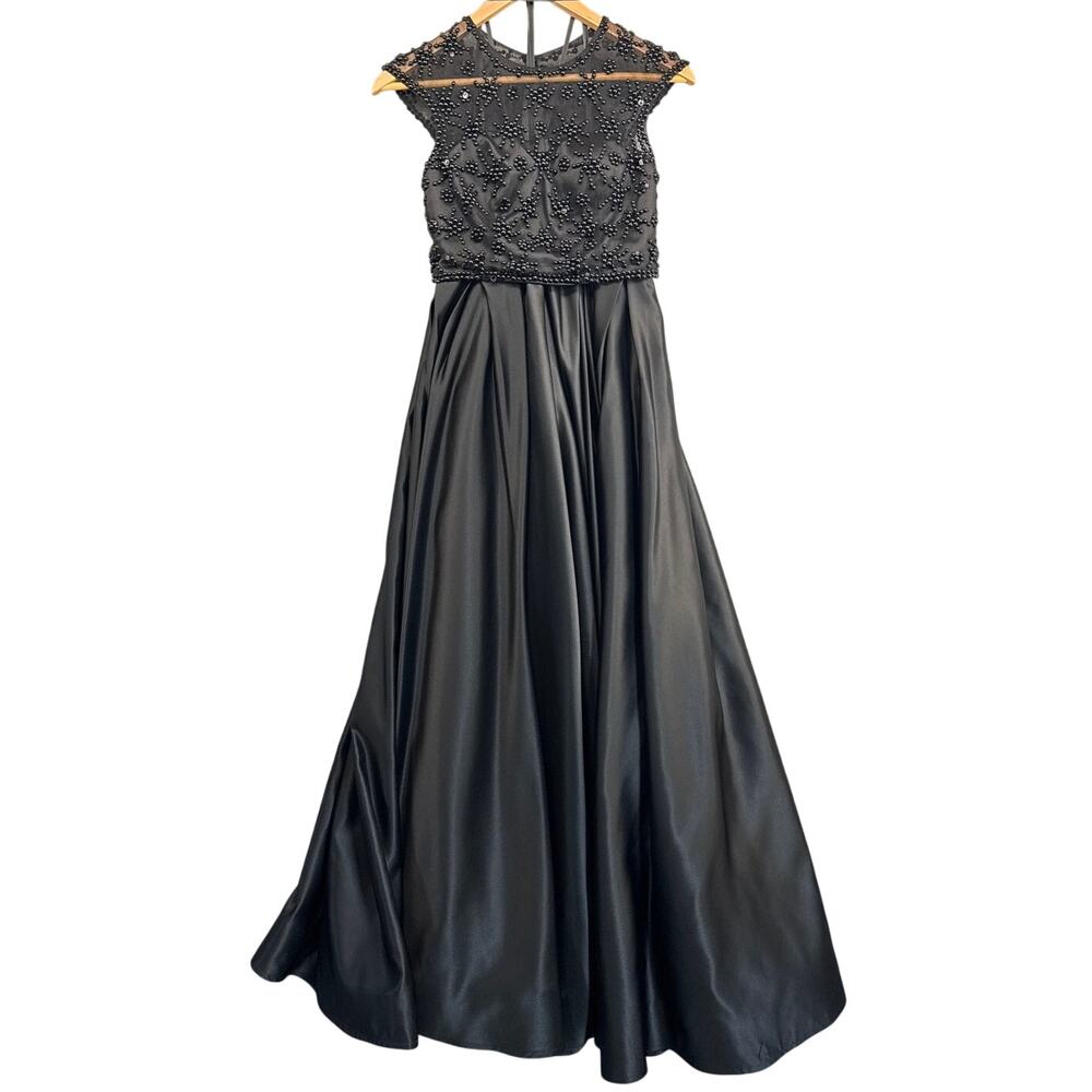 Dave & Johnny Vintage Black Beaded Bodice Full Satin Skirt Prom Dress Women 1/2